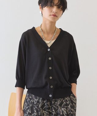 AMERICAN HOLIC 5分袖シアーVネックニットカーディガン