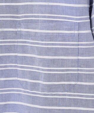 JOSEPH ABBOUD 【キングサイズ・リネンブレンド】コットンリネン ボイルコード 七分袖 バンドカラー シャツ サックスブルー系1