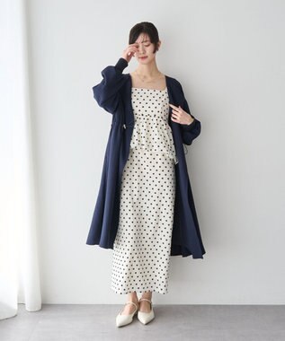 YECCA VECCA ノーカラーラペルロングコート Navy