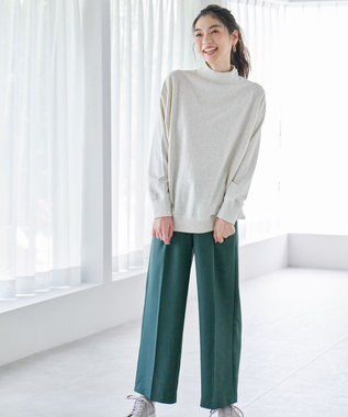 ANY 【洗濯機可能/セットアップ対応/ウエストゴム】イージィケア美脚ワイドパンツ グリーン