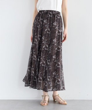 YECCA VECCA ボタニカル柄シアーロングスカート Charcoal Gray
