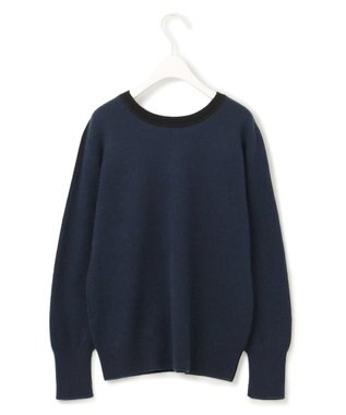 ICB 【CLASSY.1月号掲載・前後着用可能】ピュアカシミヤ バイカラーニット ブラック×ネイビー系