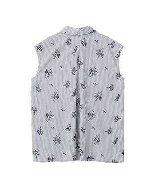 YECCA VECCA ストライプ柄フラワー刺繍シャツ Navy