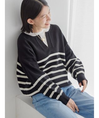 AMERICAN HOLIC バイパチスキッパーニットプルオーバー Border Black