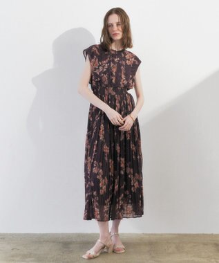 YECCA VECCA ぼかし柄プリーツワンピース Brown