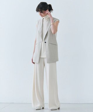 BEIGE， 【洗える】CAROLE / リネンライクノースリーブジレジャケット Sand