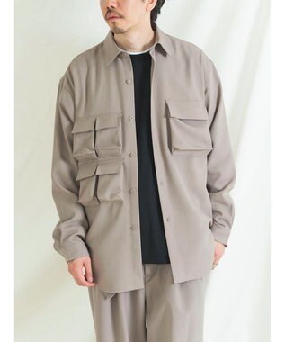 CRAFT STANDARD BOUTIQUE ポリエステルツイルポケッタブルシャツ Gray Beige