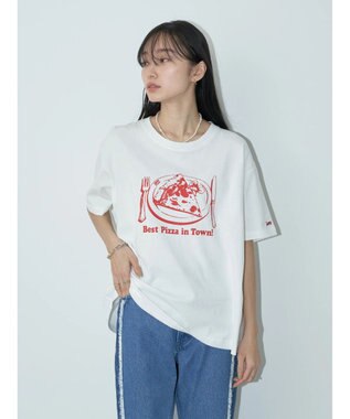 earth music&ecology Ｌｅｅ×ｅ．ｍ．ａ．ｅ　ＰＩＺＺＡ　ＴＥＥ Off White