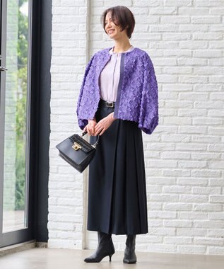 自由区 S YONEZAWAレーシージャガード ノーカラージャケット パープル系