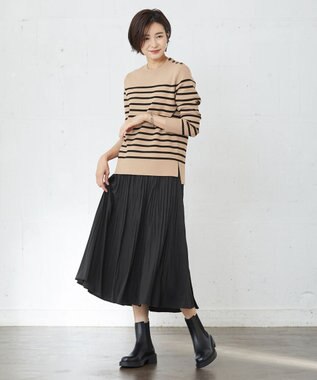 J.PRESS LADIES 【洗える】ミラノリブバスクボーダー ニット ベージュ系1