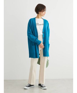 Green Parks もちやわ　Ｖネックミディ丈ニットカーディガン Blue Green