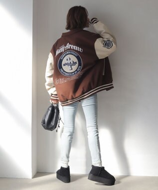 WEGO 【25年秋冬新作/ユニセックス着用ITEM/SMLサイズ展開】メルトンワッペンスタジャン ブラウン