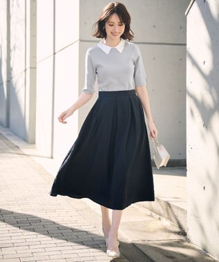 【好印象企画】襟配色ニット×タックスカートセット