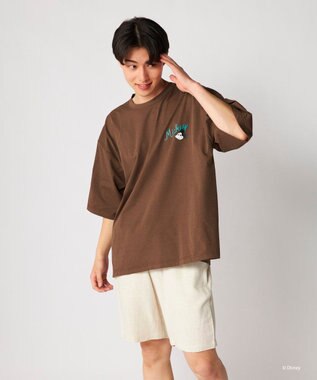 OP／FILA 【Ocean Pacific】ミッキー/水陸両用ビッグTシャツ/ユニセックス ブラウン