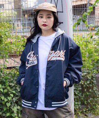 WEGO 【ユニセックス着用ITEM】2WAYフードワッペンスタジャン ネイビー