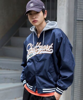 WEGO 【ユニセックス着用ITEM】2WAYフードワッペンスタジャン ネイビー