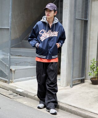 WEGO 【ユニセックス着用ITEM】2WAYフードワッペンスタジャン ネイビー