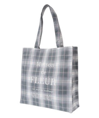 Maison de FLEUR ブランドロゴ刺繍チェックスクエアトート Gray