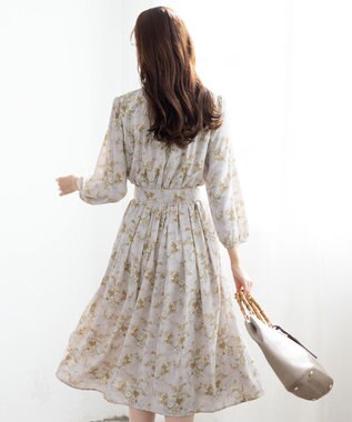 Tiaclasse L 【洗える】花柄フレアワンピース グレージュ