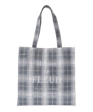 Maison de FLEUR ブランドロゴ刺繍チェックスクエアトート Gray