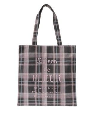 Maison de FLEUR ブランドロゴ刺繍チェックスクエアトート Brown