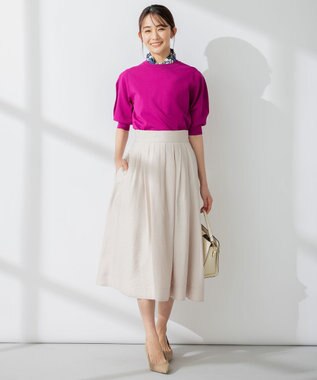 組曲 【セットアップ対応・ウエストゴム仕様】ニュアンスシフォン スカート ベージュ系