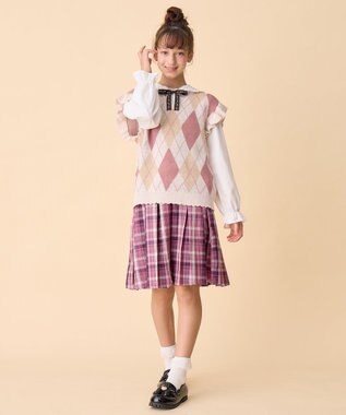 ANY KIDS チェック プリーツ スカパン ローズピンク系