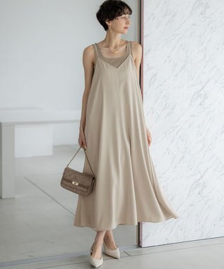 23区 L 【見上愛さん着用/洗える】スエーディーサテン キャミソール ワンピース ベージュ系