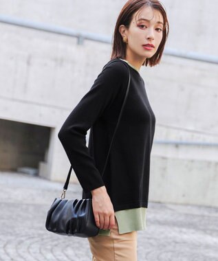 Tiaclasse 【洗える】重ね着風配色ニットチュニック ブラック