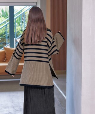 Tiaclasse 【洗える】ハイネックボーダープルオーバー グレージュ