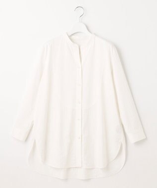 自由区 【XSサイズ~/洗える】ストレッチシャーティング ブザムシャツ ホワイト系1