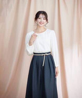 Tiaclasse フレアツイードスカート ネイビー