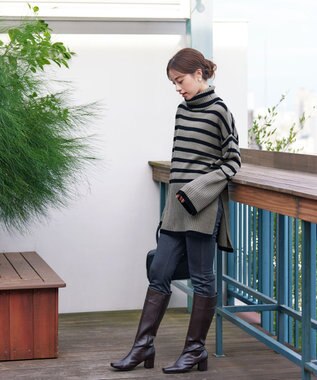 Tiaclasse 【洗える】ハイネックボーダープルオーバー グレー