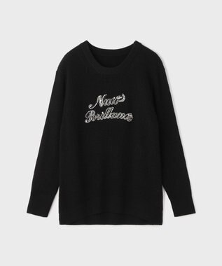 GRACE CONTINENTAL ビジューロゴニットトップ ブラック