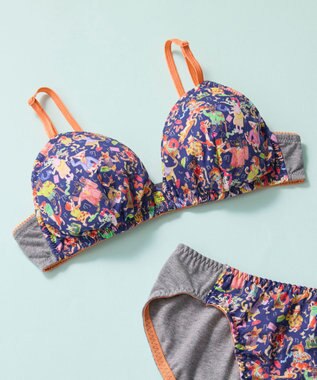 une nana cool MADE WITH LIBERTY FABRIC 【綿混】三角ノンワイヤーブラ ダークグレー