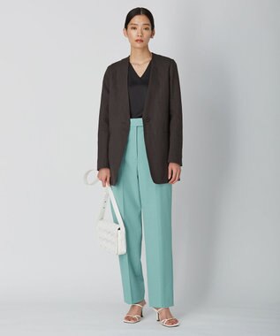 ICB 【吸水速乾機能付き】ペーパーコットンリネンツイル　ノーカラージャケット チャコール系