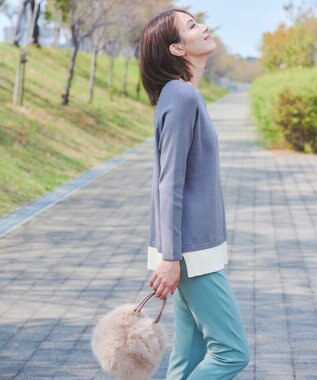 Tiaclasse 【洗える】重ね着風配色ニットチュニック ブルー