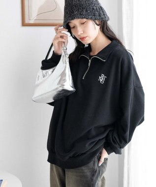 WEGO ハーフジップBIGスウェット ブラック