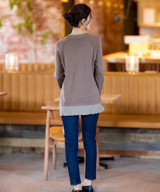 Tiaclasse 【洗える】重ね着風配色ニットチュニック モカ