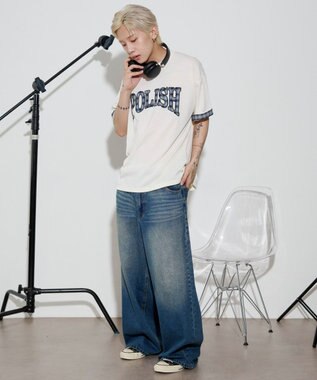WEGO 【ユニセックス着用ITEM】チェックディテールロゴT（SS） ホワイト