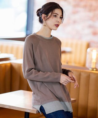 Tiaclasse 【洗える】重ね着風配色ニットチュニック モカ