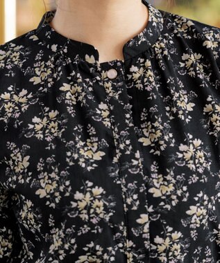 Tiaclasse L 【洗える】花柄フレアワンピース ブラック