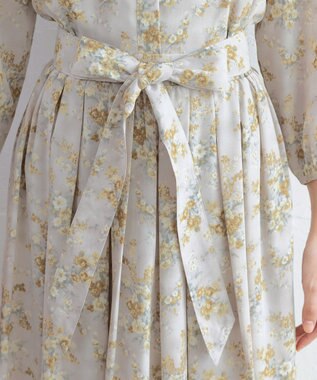 Tiaclasse L 【洗える】花柄フレアワンピース グレージュ