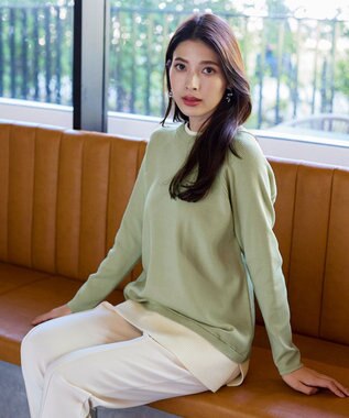 Tiaclasse 【洗える】重ね着風配色ニットチュニック ブルー