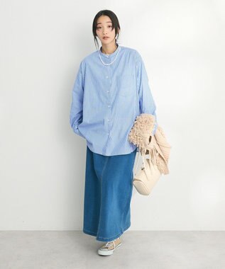 CRAFT STANDARD BOUTIQUE 【追加】バンドカラーシャツ ストライプブルー