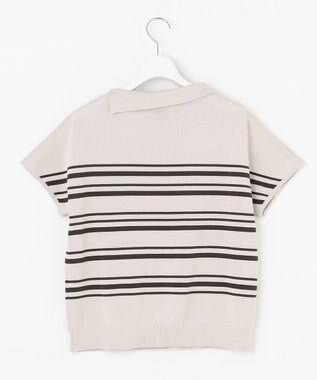 J.PRESS LADIES 【WEB限定カラーあり・洗える・抗菌防臭】COTTON POLYESTER ボーダー 襟付き ニット グレージュ×ブラウン系