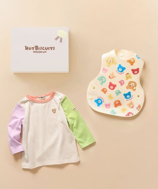 MIKI HOUSE HOT BISCUITS 長袖Tシャツ＆お食事スタイセット【BOX付き】 白