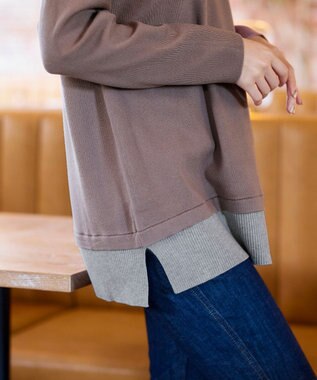 Tiaclasse 【洗える】重ね着風配色ニットチュニック モカ