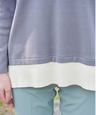 Tiaclasse 【洗える】重ね着風配色ニットチュニック ブルー