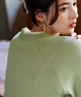 Tiaclasse 【洗える】重ね着風配色ニットチュニック ミント